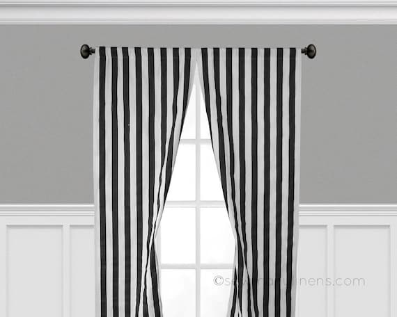 Black And White Stripe Curtain Panels Window Treatments Black Etsy