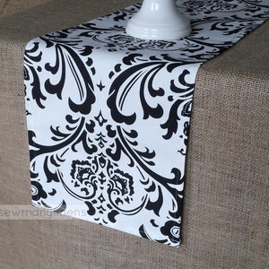 Black and White Table Runner Floral Damask Runner Wedding Shower Centerpiece Linens Dining Room Kitchen Home Decor Custom Sizes