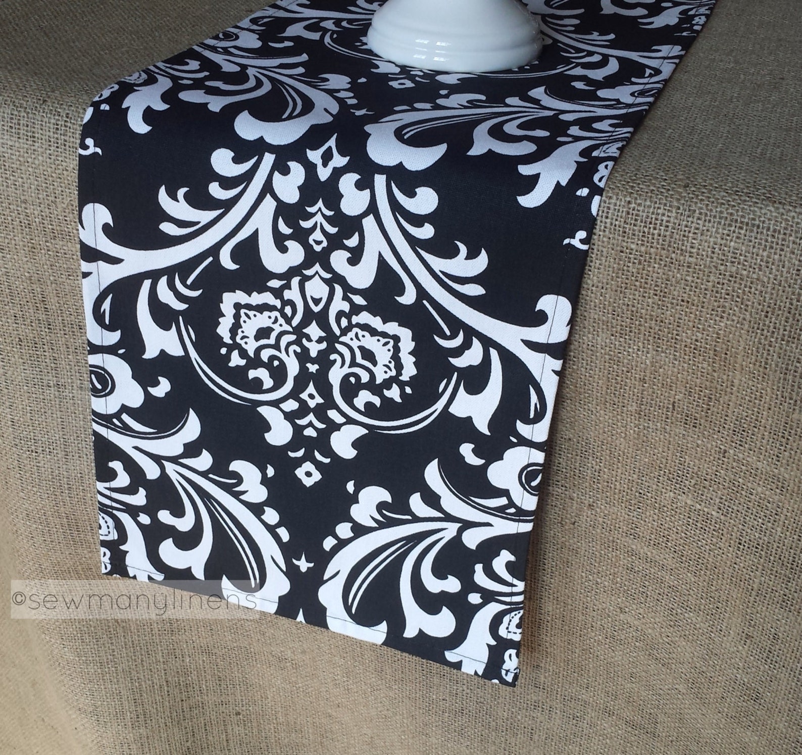 Black and White Damask Table Runner Table Centerpiece Fabric Etsy