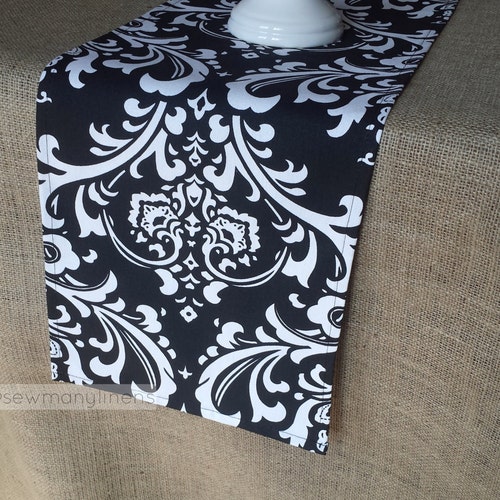 Victorian Flocking Damask White and Black Table Runner Etsy