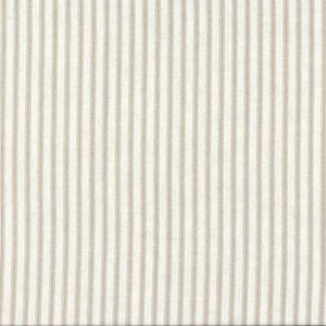 May include: White fabric with thin, evenly spaced beige stripes. The fabric has a subtle texture.