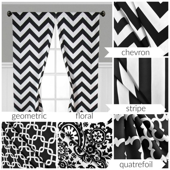 Black and White Curtains Stripe Quatrefoil Modern Geometric | Etsy