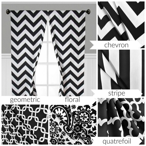 Black And White Curtains Stripe Quatrefoil Modern Geometric Etsy