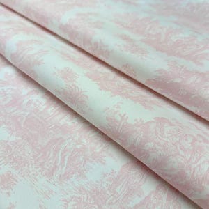 Toile Fabric By the Yard French Colonial Home Decor Pink Blue Black & White Medium Upholstery Grade Cotton Sewing Craft Supplies Pale Pink