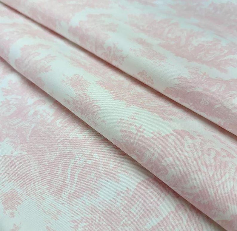 Toile Fabric By the Yard French Colonial Home Decor Pink Blue Black & White Medium Upholstery Grade Cotton Sewing Craft Supplies Pale Pink