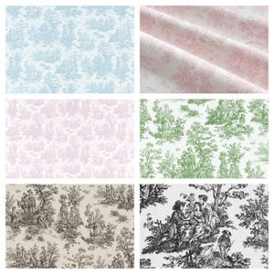 Toile Fabric By the Yard French Colonial Home Decor Pink Blue Black & White Medium Upholstery Grade Cotton Sewing Craft Supplies