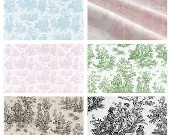 Toile Fabric By the Yard French Colonial Home Decor Pink Blue Black & White Medium Upholstery Grade Cotton Sewing Craft Supplies