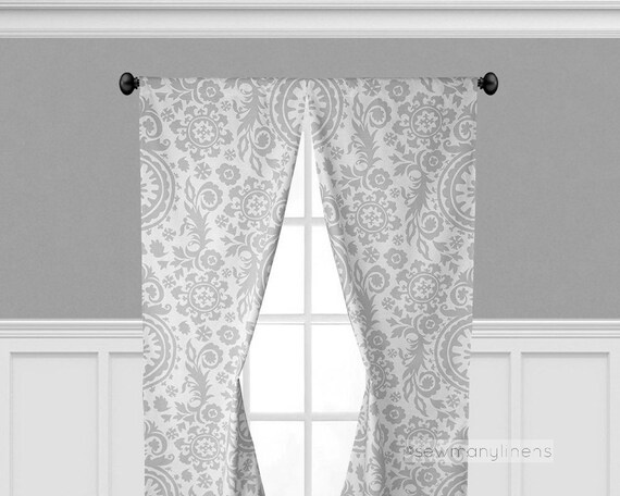 Gray Curtains Floral Drapes Grey Window Treatments Panels Etsy