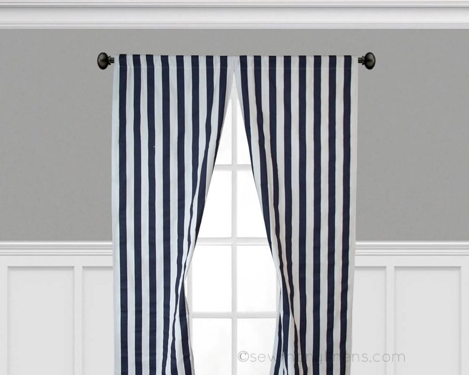 Navy Blue Curtains Navy Stripe Curtain Panels Window Etsy