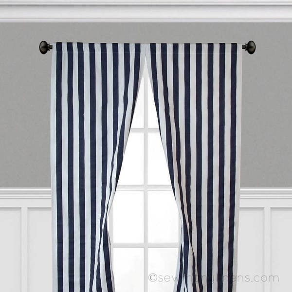 Navy Blue Curtains Navy Stripe Curtain Panels Window Treatments Custom Drapes Nautical Home Decor Shade Valance Kitchen Nursery Curtains