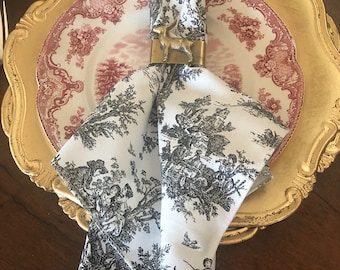 Black and White Toile Napkins Cloth Napkin Set Dining Room Table Home Decor Colonial Classic Traditional Kitchen Linens French Classic Decor
