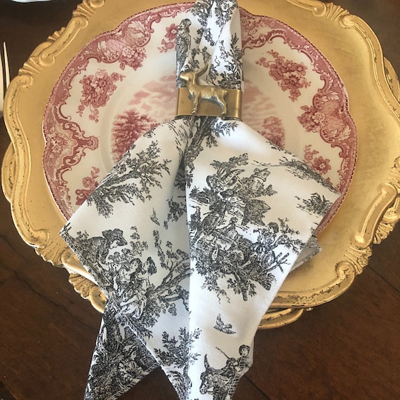 Black and White Toile Napkins Cloth Napkin Set Dining Table Etsy