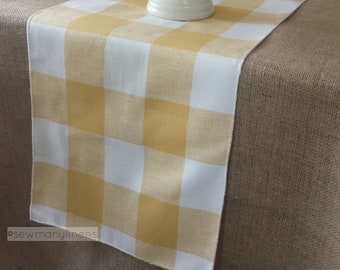 Yellow Buffalo Check Table Runner Country Farmhouse Home Decor Plaid Dining Room Table Linens Kitchen Decor Sunny Yellow Table Runner