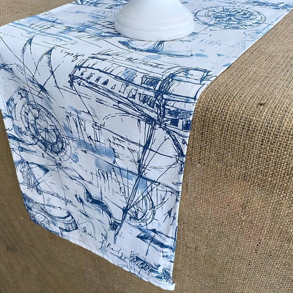 Nautical Table Runner Navy Blue Table Runner Nautical Home Decor Coastal Living Anchor Ship Ocean Decor Beach House Table Centerpiece