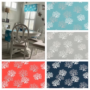 Nautical Curtain Panels Coral Reef Curtains Beach House Home Decor Coastal Living Valance Window Shade Custom Drapery Aqua Blue Sea Life