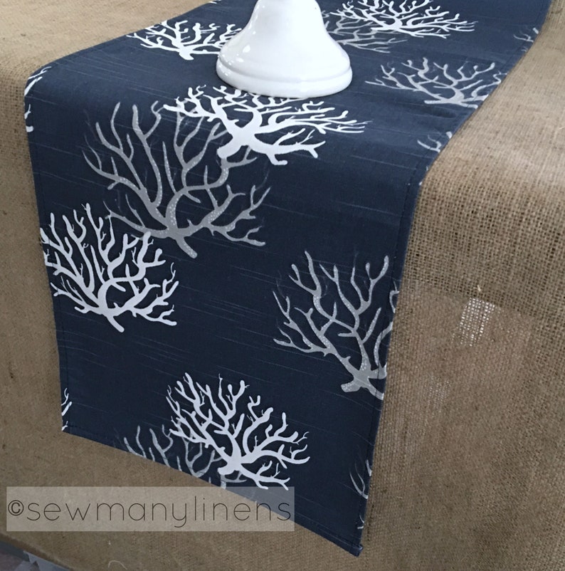 Nautical Table Runner Navy Blue Runner Coral Reef Table Etsy