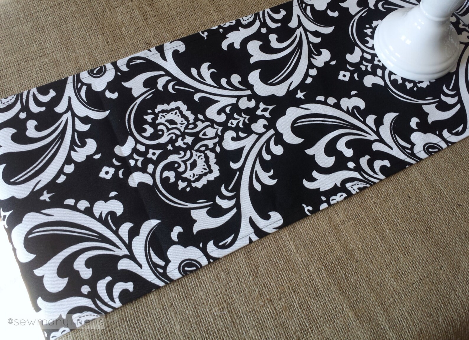 Black and White Damask Table Runner Table Centerpiece Fabric Etsy