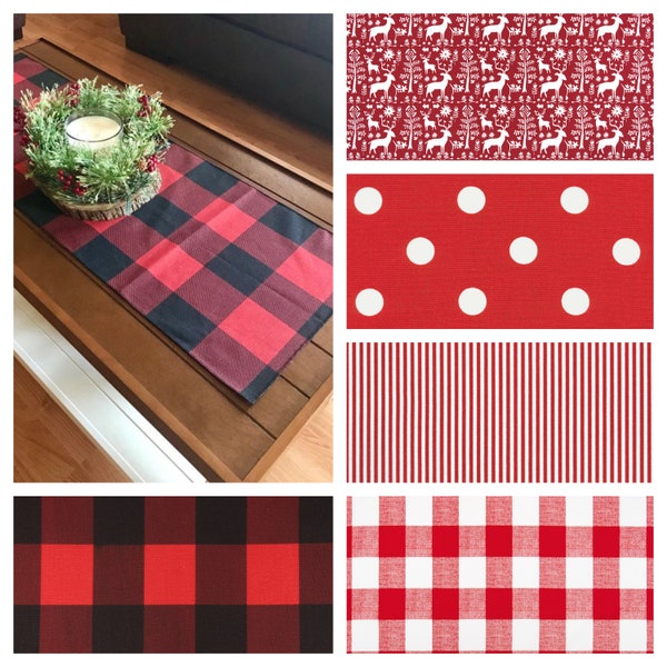 Red Christmas Table Runner Holiday Table Linens Rustic Christmas Decor Centerpiece Holiday Decoration Vintage Plaid Dining Room Party