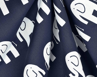 Navy Blue Elephant Fabric By the Yard Home Decor Medium Weight Upholstery Cotton Nursery Zoo Animal Sewing Craft Supplies