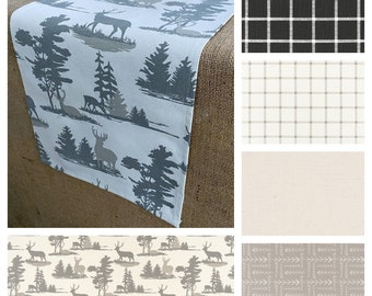 Rustic Winter Table Runner Holiday Centerpiece Christmas Home Decor Lodge Cabin Linens Natural Creamy Mountain Antler