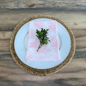 Pink Toile Napkins Cloth Napkin Set Dining Room Table Setting Traditional Colonial Home Decor Linens Baby Shower Table Setting Centerpiece
