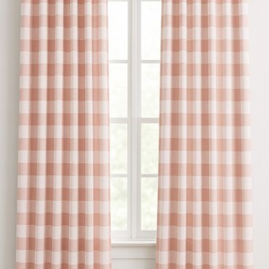 Blush Pink Curtain Panels Plaid Buffalo Check Curtains Window Treatments Country Kitchen Cottage Cabin Decor Pink Nursery Decor Curtains, Children's Playroom Bedroom, Rod Pocket