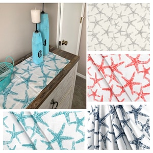 Nautical Table Runner Coastal Living Home Decor Navy Aqua Blue Coral Gray Natural Beach House Starfish Ocean Life Housewarming Gift