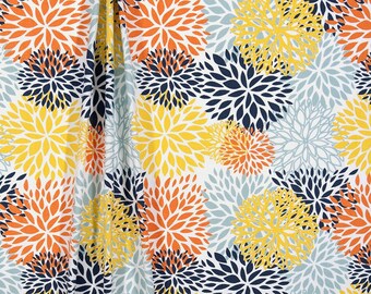 Colorful Floral Napkins Blooming Mums Cloth Set Garden Home Decor Orange Yellow Navy Cottage Kitchen Dining Room Table Linens
