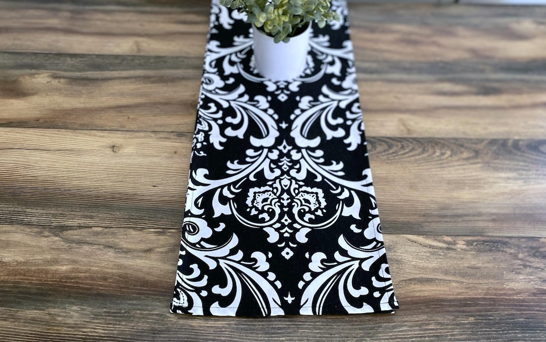 Black and White Damask Table Runner Centerpiece Custom Sizes ...