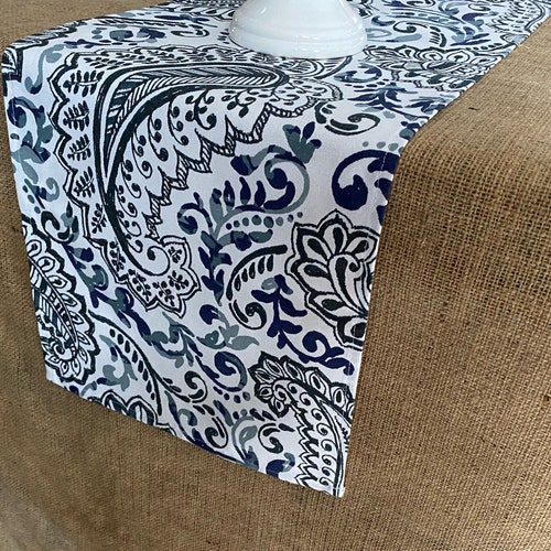 Blue Floral Table Runner Table Linens Home Decor Blue Etsy