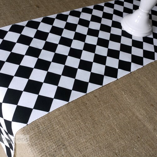 Black and White Table Runner Diamond Check Table Centerpiece Etsy