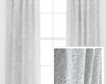 Soft Gray Curtain Panels Medallion Window Treatments Traditional Bedroom Bathroom Living Room Cottagecore Primitive Home Decor