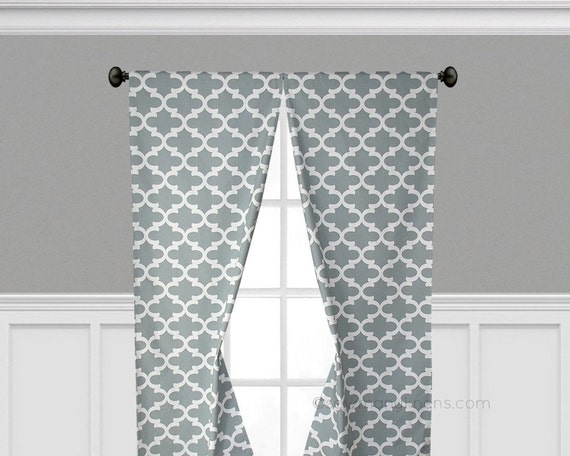 Gray Curtain Panels Quatrefoil Lattice Window Treatments Etsy