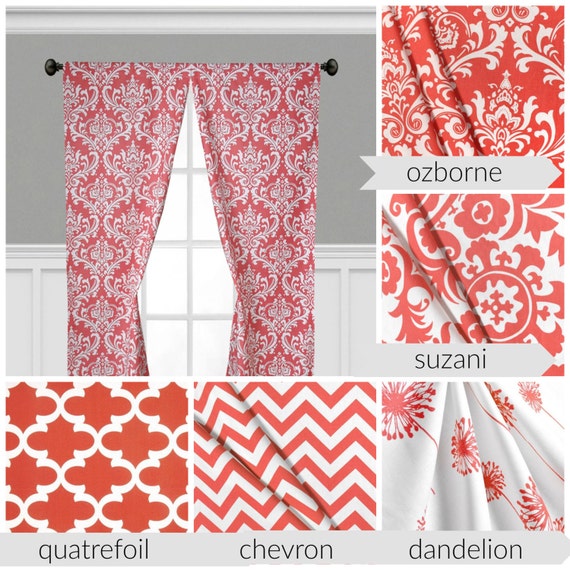 Coral Curtains Window Treatments Drapery Coral Curtain Panels Etsy