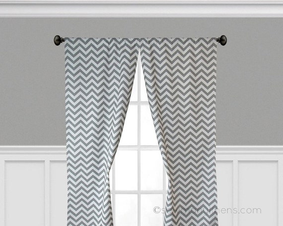 Gray Curtain Panels Chevron Window Treatments Drapery Custom Etsy