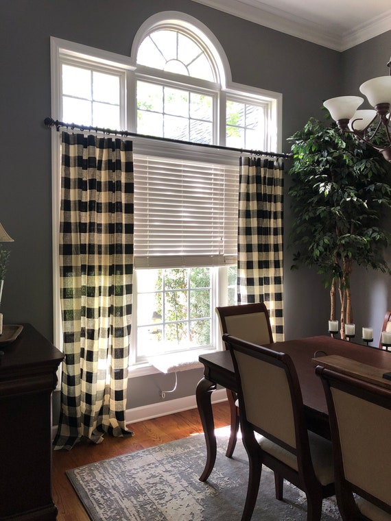 Black Plaid Curtains Buffalo Check Curtain Panels Window Treatments Rustic Home  Decor Kitchen Cottage Cabin Country Farmhouse Linens 