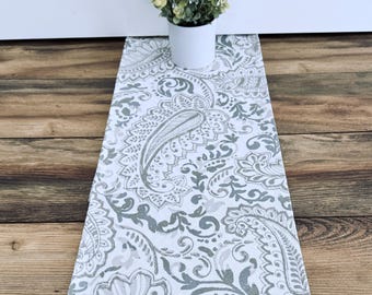 Tan Beige Gray Table Runner Taupe Neutral Paisley Home Decor Kitchen Dining Room Linens Centerpiece Floral
