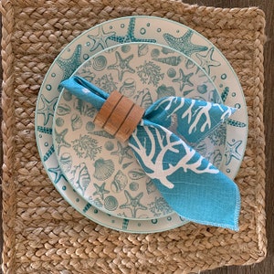 Aqua Blue Napkins Nautical Home Decor Coastal Living Oceanside Cloth Napkin Set Beach House Cottage Kitchen Dining Decor Coral Reef Napkins