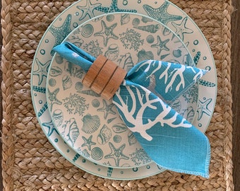 Aqua Blue Napkins Nautical Home Decor Coastal Living Oceanside Cloth Napkin Set Beach House Cottage Kitchen Dining Decor Coral Reef Napkins