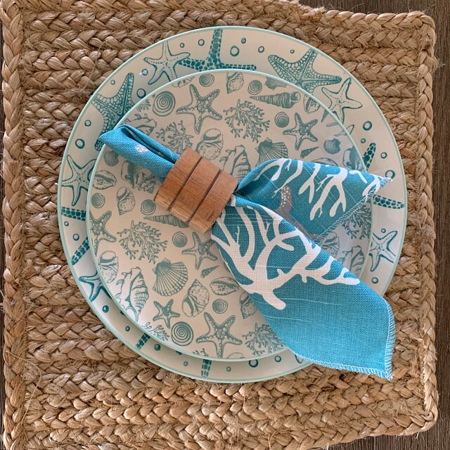 Aqua Blue Napkins Nautical Home Decor Coastal Living Oceanside Cloth Napkin Set Beach House Cottage Kitchen Dining Decor Coral Reef Napkins