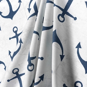 Navy Blue Curtains Anchor Curtain Panels Window Treatments Nautical Home Decor Bedroom Bathroom Living Room Coastal Decor Sailing Ocean