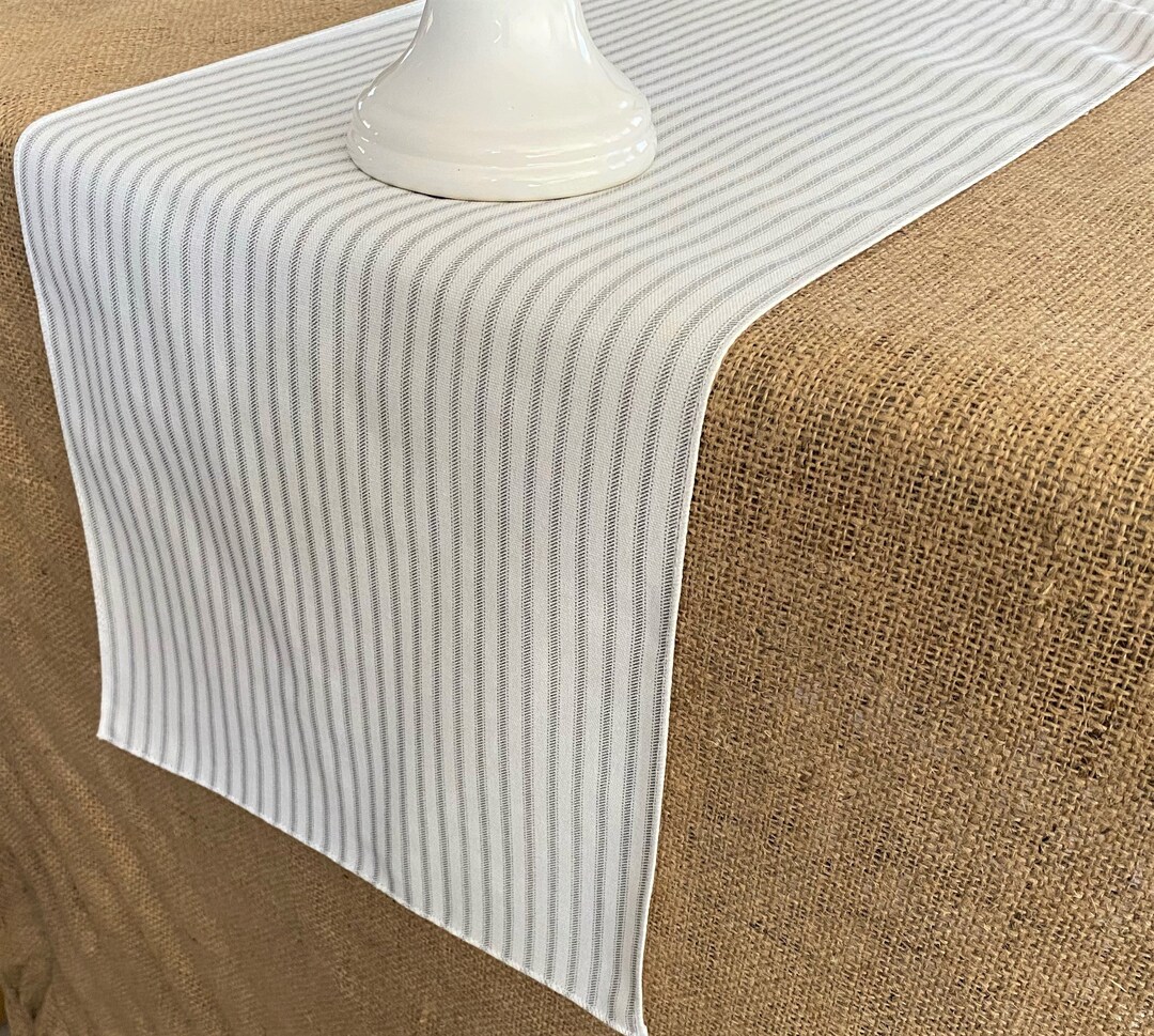 Gray Ticking Stripe Table Runner Farmhouse Linens Kitchen Dining Room