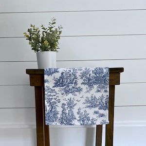Dark Blue Toile Table Runner Centerpiece Traditional Linens Colonial Dining Room French Home Decor Navy Blue Custom Table Runner