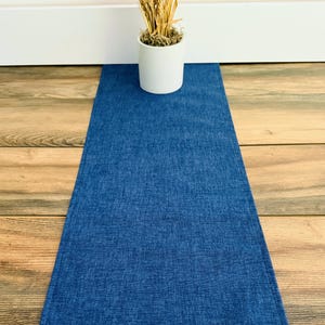 Navy Indigo Blue Table Runner Solid Centerpiece Nautical Linens Denim Custom Made Kitchen Dining Room Home Decor