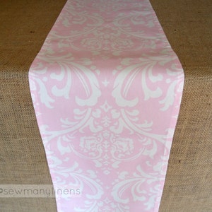 Light Pink Table Runner Centerpiece Kitchen Dining Room Decor Floral Damask Linens Baby Girl Shower Decoration Nursery Dresser Decor