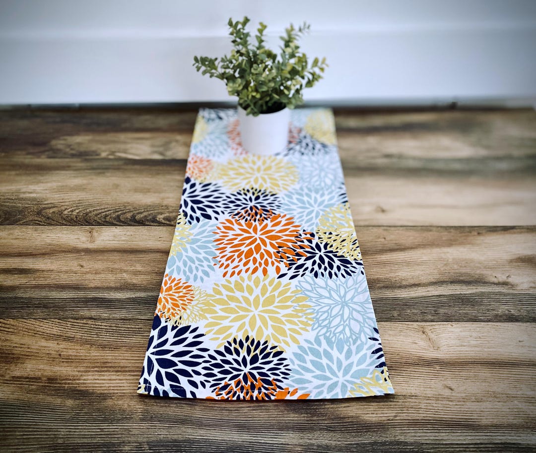 Colorful Table Runner Spring Mums Home Decor Floral Blooms Centerpiece