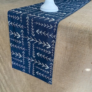 Navy Indigo Blue Table Runner Natural Weatherd Blue Home Decor Native Decor Vine Print Runner Dining Room Table Rustic Cottage Decor Linens