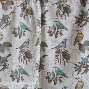 Vintage Decor Curtain Panels Bird Print Curtains Window Treatments Turquoise Gray Drapes Custom Drapery Living Room Kitchen Home Decor