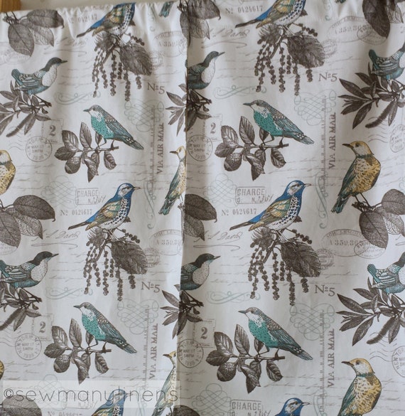 Vintage Decor Curtain Panels Bird Print Curtains Window Etsy