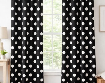Black & White Polka Dot Curtains Classic Home Decor Window Treatments Custom Drapery Valance Nursery Childrens Playroom Drapes